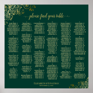 Emerald Green Gold Lace Alphabetical Seating Chart