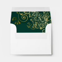 Emerald Green Gold Lace Inside White Wedding RSVP