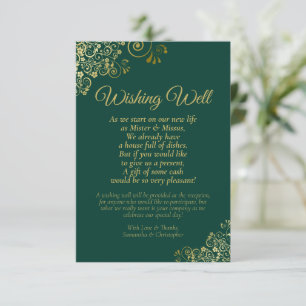 Emerald Green Gold Lace Wedding Wishing Well Poem Enclosure Card