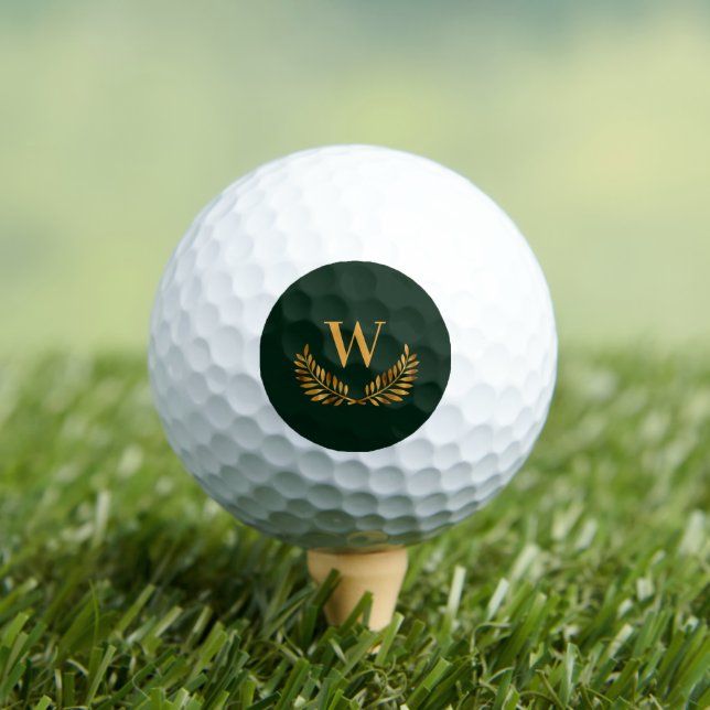Emerald green gold laurel wreath monogram initial golf balls (Insitu Tee)