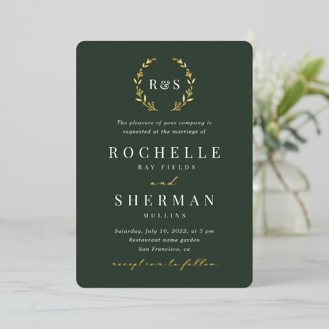 Emerald Green Gold Leaf Simple Monogram Wedding In (Standing Front)