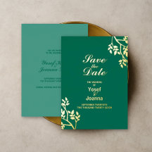 Emerald Green Gold Leaf Wedding Save the Date
