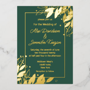 emerald green gold leaves botanical chic wedding
