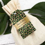 Emerald green gold leopard birthday gift tags<br><div class="desc">Make your birthday gifts stand out with these elegant emerald green and gold gift tags, featuring a striking leopard and cheetah print background. Perfect for adding a touch of luxury to your presents, these tags can be personalised with a name and age for a unique touch. The back offers space...</div>