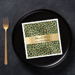Emerald green gold leopard birthday napkin<br><div class="desc">An emerald green and gold leopard,  cheetah pattern background. Personalise and add a name and age.</div>
