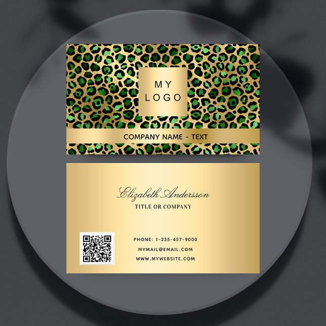 Emerald green gold leopard logo QR code Business Card (Creator Uploaded)