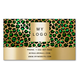 Emerald green gold leopard pattern logo 	Magnetic business card