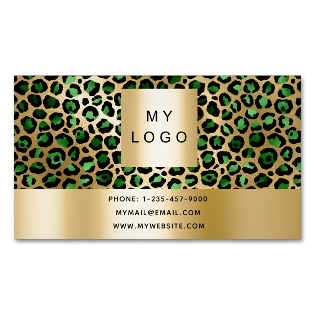 Emerald green gold leopard pattern logo 	Magnetic business card (Front)