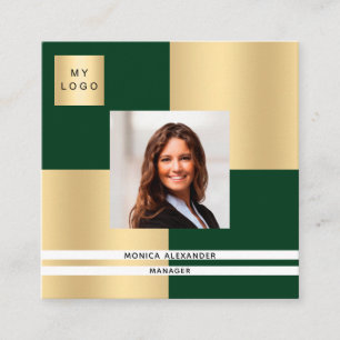 Emerald green gold logo photo QR code Square Business Card