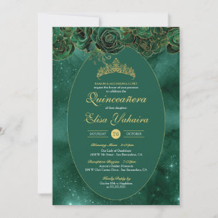 Emerald Green Gold Luxury Elegant Quinceanera Invitation