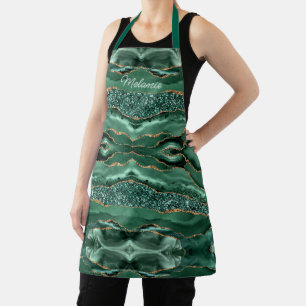 Emerald Green Gold Marble Custom Your Name Apron