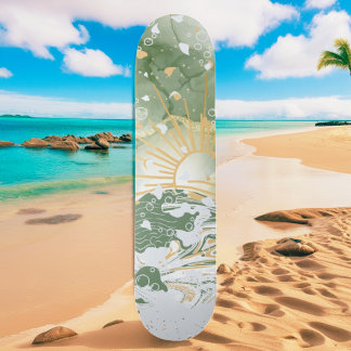 Emerald Green & Gold Marble Sea Ocean Waves Skateboard