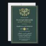 Emerald Green & Gold Masquerade Sweet 16 Party Invitation<br><div class="desc">Emerald Green & Gold Masquerade Sweet 16 Party Invitations. Featuring a faux gold foil mask at the top against an emerald green background. Perfect for a modern yet classy sweet 16 birthday party!</div>