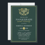 Emerald Green & Gold Masquerade Sweet 16 Party Invitation<br><div class="desc">Emerald Green & Gold Masquerade Sweet 16 Party Invitations. Featuring a faux gold foil mask at the top against an emerald green background. Perfect for a modern yet classy sweet 16 birthday party!</div>