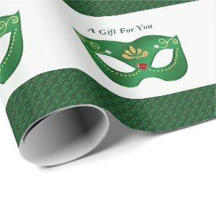 Emerald Green Gold Masquerade Venetian Stripes Wrapping Paper