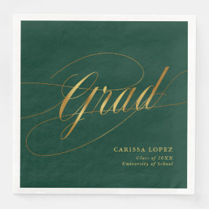 Emerald Green & Gold Minimalist Grad Calligraphy Napkin