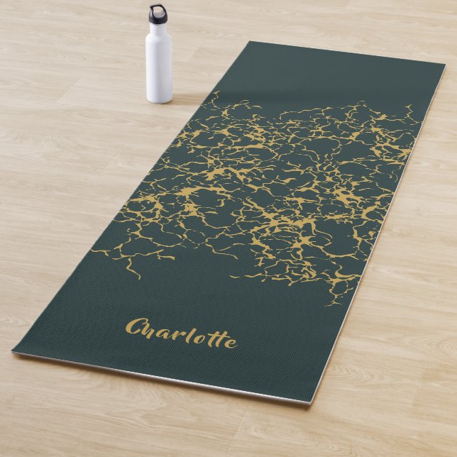 Emerald Green Gold Modern Abstract Yoga Mat (In Situ)