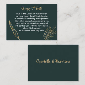 Emerald Green Gold Modern Drawn Leaves Wedding Enclosure Card