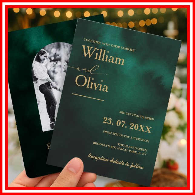 Emerald Green & Gold Modern Elegant PHOTO Wedding Invitation (Creator Uploaded)