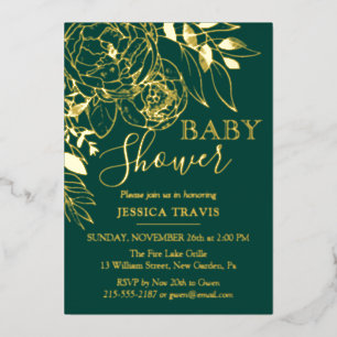 Emerald Green & Gold Modern Floral Baby Shower