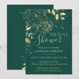 Emerald Green & Gold Modern Floral Bridal Shower Invitation