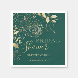 Emerald Green & Gold Modern Floral Bridal Shower N Napkin