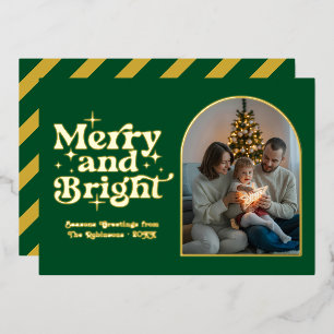 Emerald Green & Gold Modern Retro Christmas Photo Foil Holiday Card