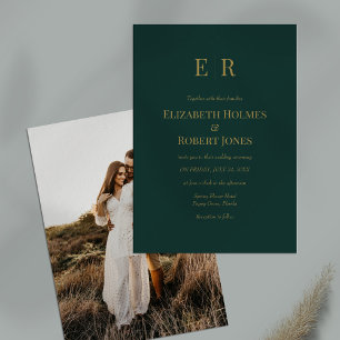 Emerald Green Gold Monogram Custom Photo Wedding  Invitation