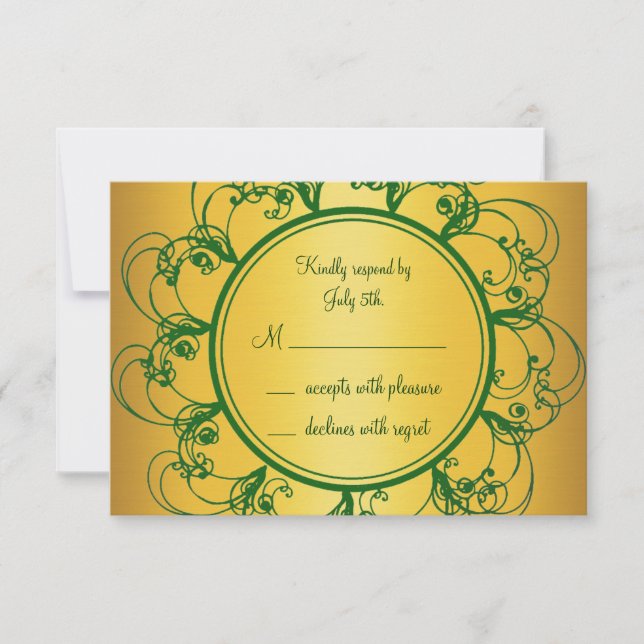Emerald Green & Gold Monogram RSVP (Front)