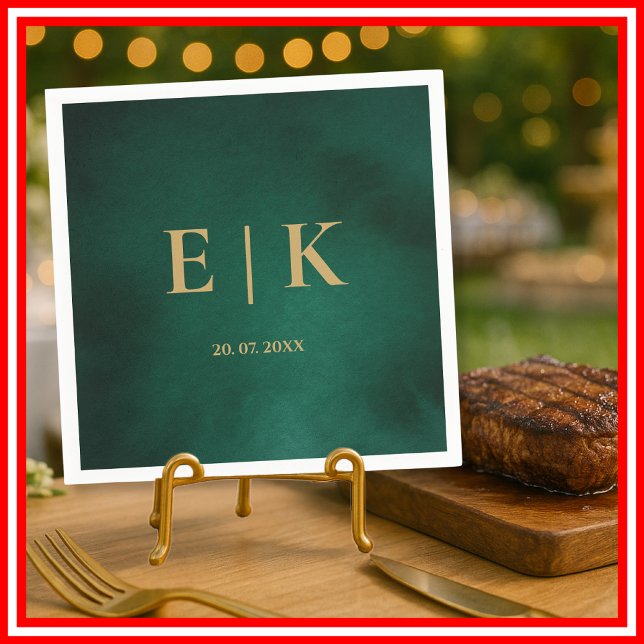 Emerald Green & Gold Monogram Wedding Napkin (Creator Uploaded)