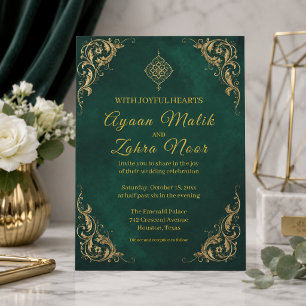 Emerald Green Gold Muslim Wedding Invitation