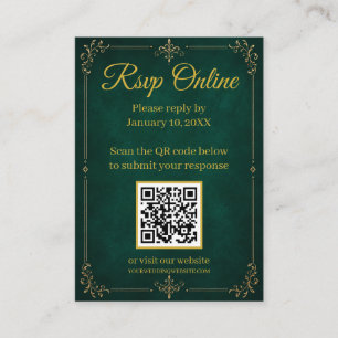 Emerald Green Gold Muslim Wedding QR RSVP Card