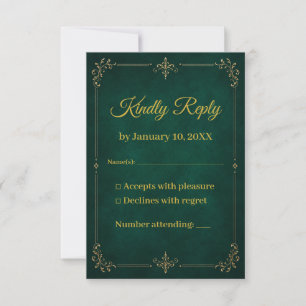 Emerald Green Gold Muslim Wedding RSVP Card