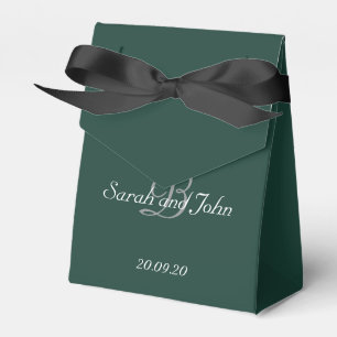 Emerald Green & Gold Name Monogram Wedding Favour Box