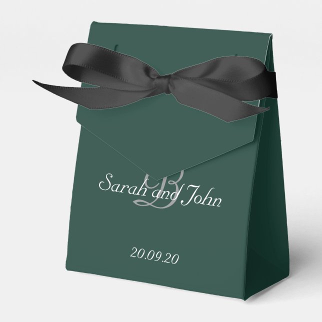 Emerald Green & Gold Name Monogram Wedding Favour Box (Front Side)