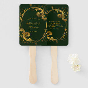 Emerald Green Gold Ornament Wedding Thank You  Hand Fan