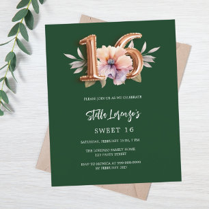 Emerald green gold peach floral budget Sweet 16
