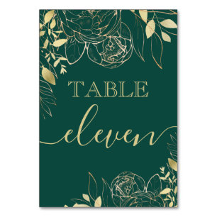 Emerald Green & Gold Peony Modern Floral Wedding T Table Number
