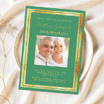 Emerald green gold photo birthday invitation<br><div class="desc">An elegant,  modern,  simple birthday invitation.  An emerald green background decorated with faux gold frames.  Personalise and add a photo name and details. Golden text.</div>