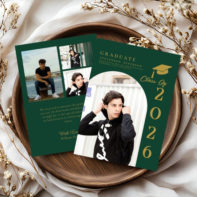 Emerald Green & Gold Photo Graduation announcement (Creator Uploaded)