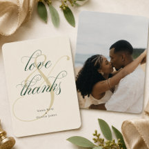 Emerald Green Gold Photo Wedding Love & Thanks