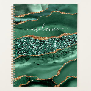 Emerald Green Gold Planner with Custom Name
