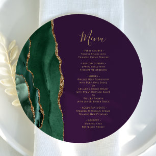 Emerald Green Gold Purple Round Plate Wedding Menu
