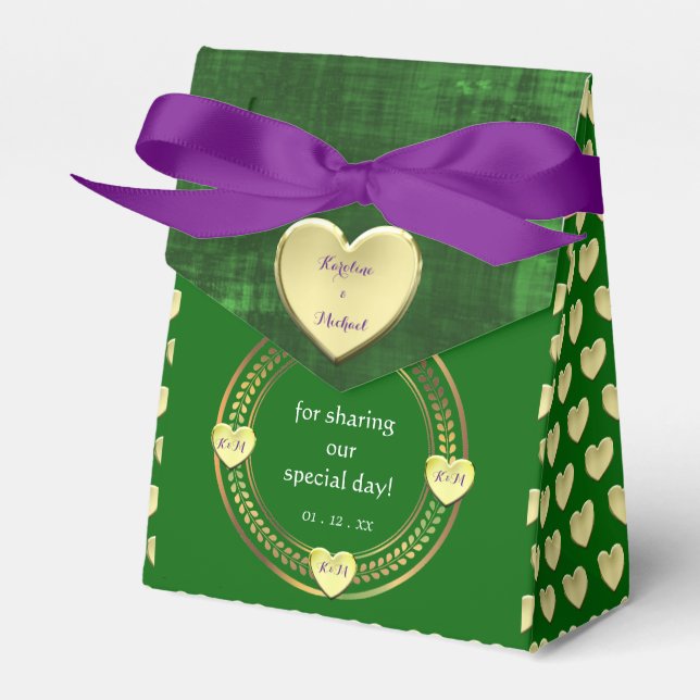 Emerald Green Gold Purple Wedding Party Events  Favour Box (Front Side)