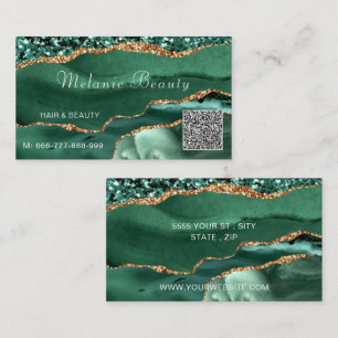Emerald Green Gold QR Code Business Card Template