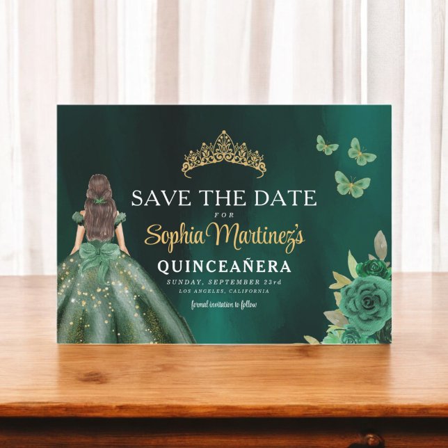 Emerald Green Gold Quinceanera Save The Date (Creator Uploaded)