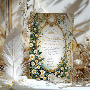 Emerald Green Gold Quinceanera Spanish Sweet 15 Invitation