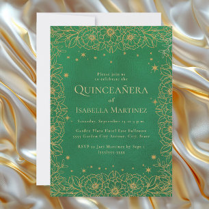 Emerald Green Gold Quinceañera Sweet 15 Invitation