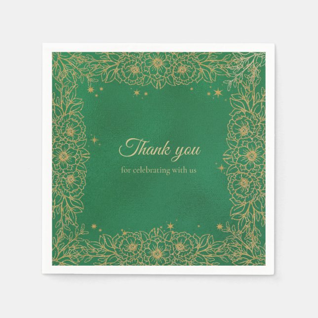 Emerald Green Gold Quinceañera Sweet 15 Napkin (Front)