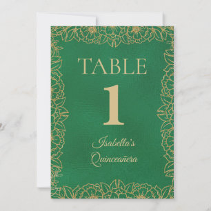 Emerald Green Gold Quinceanera Table Number